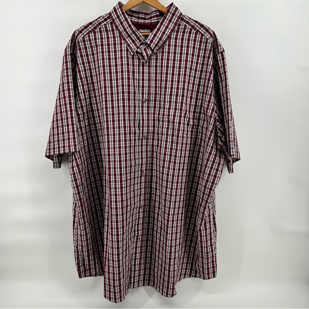 KingSize Plaid Shirt Mens 3XLT Big Tall Red‎ White Short Sleeve Heritage NWOT